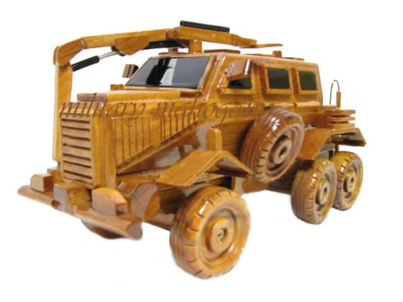 Buffalo MRAP 6x6 IED Armored Vehicle Force Protection General Dynamics Army Marine EOD Wood Wooden Military Mahogany Model image 1