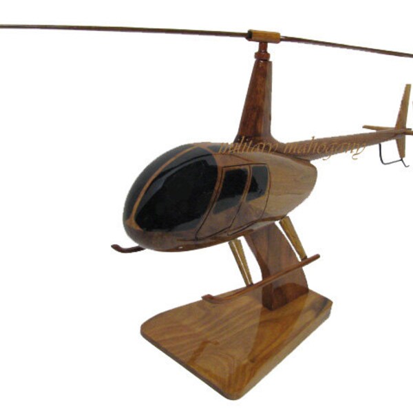 Robinson 44 R44 R-44 Raven Helicopter Mahogany Wood Handcrafted Wooden Hand Carved Handmade Model Gift