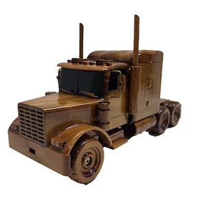 Peterbilt Semi Tractor Trailer Truck Wood Mahogany Wooden Trucker Display Model Gift