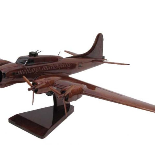 B-17 Flying Fortress Army Air Corp Boeing Wooden Mahogany Hand Carved Wood WWII Bomber Desk Desktop Model
