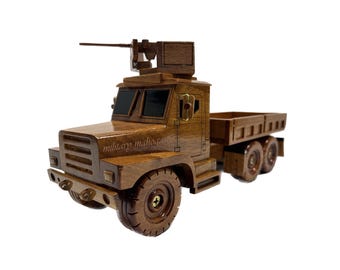 MTVR USMC Marine Oshkosh Defense Medium Tactical Vehicle Replacement Supply Truck Military Mahogany Wood Wooden Model