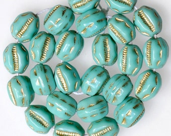 Czech Glass Small Cowrie Shell Bead with Gold Decor - 8mm x 6.5mm - Various Colors Available - Qty 25