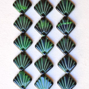 Flat Shell Fan Bead Czech Glass Shell Beads 17mm x 17mm Various Opaque Colors Qty 10 or 30 Malachite