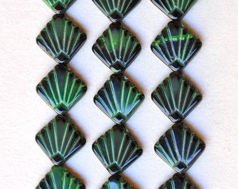 Flat Shell Fan Bead - Czech Glass Shell Beads - 17mm x 17mm - Various Opaque Colors - Qty 10 or 30