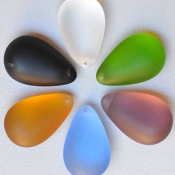 Large Czech Glass Teardrop Pendant Bead - Frosted Glass Pendants - 40mm x 25mm - Various Matte Colors - Qty 1