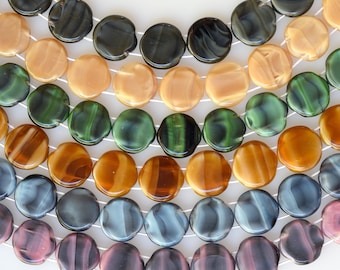Cuentas de vidrio checo redondas planas de 2 orificios de 10 mm - Cuentas de 2 orificios - Varios colores - Cantidad 10+