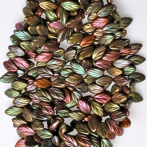 11mm x 7mm Small Leaf Bead - Czech Glass Leaf Beads - Top Hole Beads - Various Colors - Qty 24