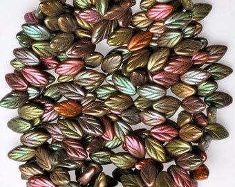 11mm x 7mm Small Leaf Bead - Czech Glass Leaf Beads - Top Hole Beads - Various Colors - Qty 24