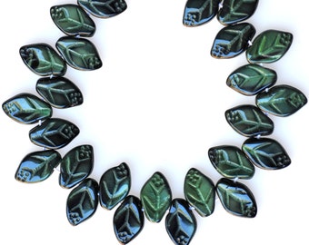 12mm x 7mm Small Leaf Bead - Czech Glass Leaf Beads - Top Hole Beads - Various Opaque Colors - Qty 24