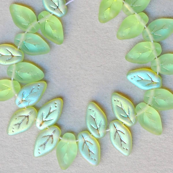 10mm x 5mm Small Leaf Bead - Czech Glass Leaf Beads - Top Hole Beads - Various AB Matte Colors - Qty 24