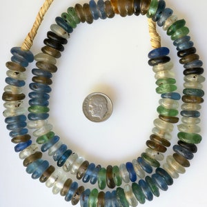 African Recycled Glass Donut Beads - Powder Glass Beads from Ghana - Various Colors - 22-23 Inch Strand