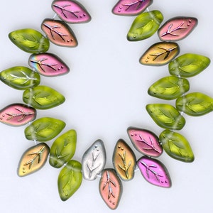 10 mm x 5 mm kleine bladkraal - Tsjechische glaskralen - bovengatkralen - verschillende AB- of Vitrail-matkleuren - 24 aantal