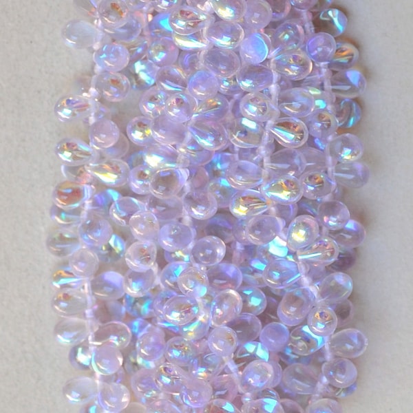 Perles de mariage en verre tchèques - 6 mm x 9 mm - Petites perles en forme de larme - Diverses couleurs AB - 48 unités et plus
