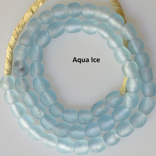 Sky Blue Ghana Glass Beads 7mm African Round Large Hole 27 Inch Strand Handmade 
