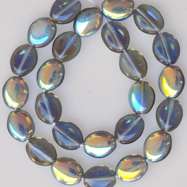 Small Flat Oval Czech Glass Beads - Various AB Colors  - 8mm x 6mm - Qty 25+