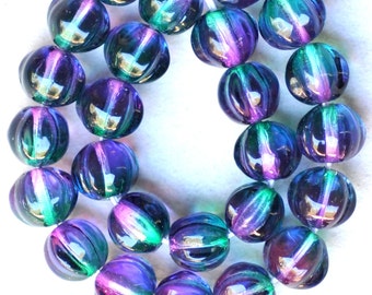 Round 7mm Melon Bead - Two Tone Beads - Czech Glass Beads - Various Bicolors  - Qty 24