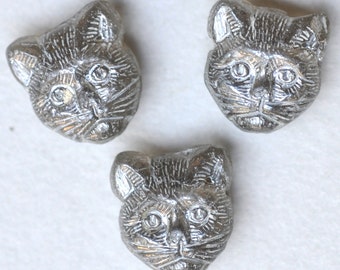 11mm Cat Bead with Horizontal Hole - Czech Glass Cat Beads - Cat's Head Bead - Various Luster Colors - Qty 10