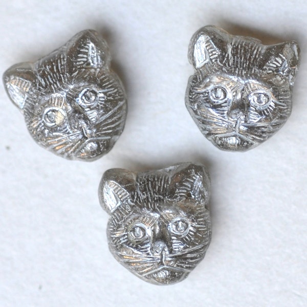 11mm Cat Bead with Horizontal Hole - Czech Glass Cat Beads - Cat's Head Bead - Various Luster Colors - Qty 10