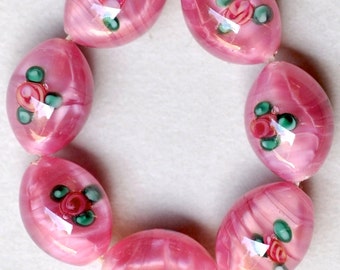 Handmade Czech Glass Lamp Bead with Rosebud Design - 2 Sizes - Various Colors Available - Qty 2