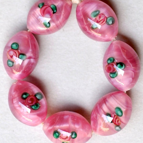 Handmade Czech Glass Lamp Bead with Rosebud Design - 2 Sizes - Various Colors Available - Qty 2