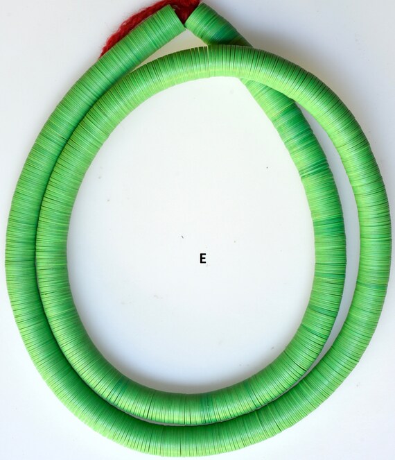 4 inch Old African Trade Beads Green Vulcanic Phono Record Disc Heishi Beads 8mm