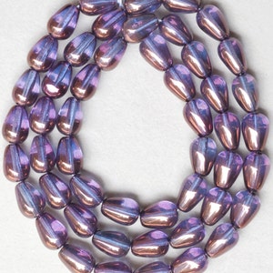 Teardrop Bead with Vertical Hole - Czech Glass Teardrop Bead -  6mm x 9mm - Various Luster Diffusion Colors - Qty 50