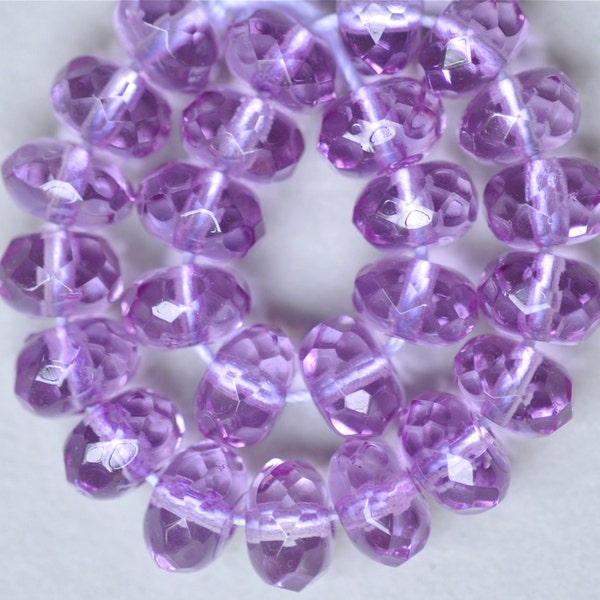 5mm, 7mm, or 9mm Fire Polished Gemstone Cut Czech Glass Beads - Donut Rondelle - Various Colors  - Qty 25 or 50