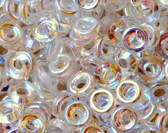 9mm Donut Beads - Czech Glass Donut Beads - Various AB Shiny Colors - Qty 25+