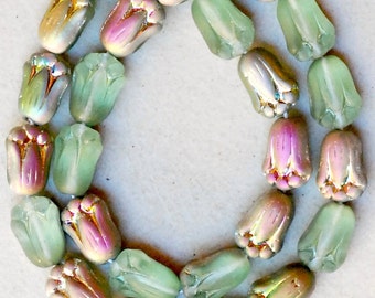 Tulip Flower Beads - Czech Glass Beads - Glass Flower Beads - 9mm x 7mm - Various Vitrail Matte Colors - Qty 25