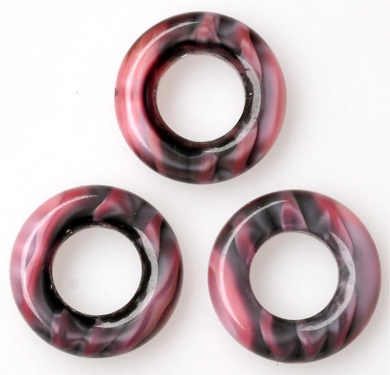14mm Large Donut Czech Glass Beads - Various Marble or Tiger Colors - Qty 10 or 50