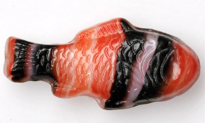 Large Fish Bead Czech Glass Fish Beads 28mm x 13mm Various Mixed Colors Qty 4 or 10 Red Striped