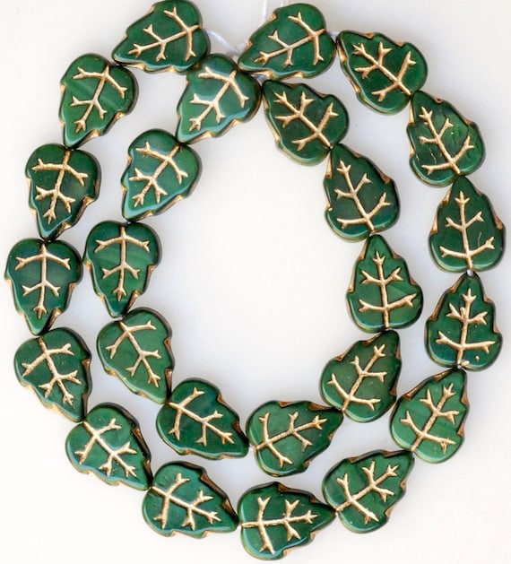 Fall Leaf Bead with Gold Veins - Flat Leaf Bead with Vertical Hole - Czech Glass Leaf Beads - 10mm x 12mm - Various Colors - Qty 24