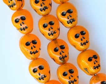 Czech Glass Skull Beads - 12mm x 9mm - Halloween Beads - Various Colors - Qty 10 or 25