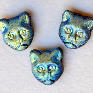 11mm Cat Bead Czech Glass Cat Beads Cat's Head Bead Various Colors Vertical or Horizontal Hole Qty 10 Black AB Matte