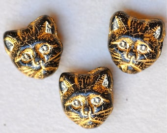 11mm Cat Bead- Czech Glass Cat Beads - Cat's Head Bead - Various Colors - Vertical or Horizontal Hole - Qty 10