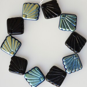 Flat Shell Fan Bead Czech Glass Shell Beads 17mm x 17mm Various Opaque Colors Qty 10 or 30 Black AB