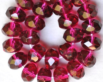 9mm Fire Polished Gemstone Cut Czech Glass Beads - Donut Rondelle - Various Fancy Colors  - Qty 25+
