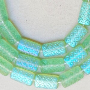 Rectangular Czech Glass Beads with Etched Design - Pineapple Design - Various AB Matte Colors - Qty 15 or 50