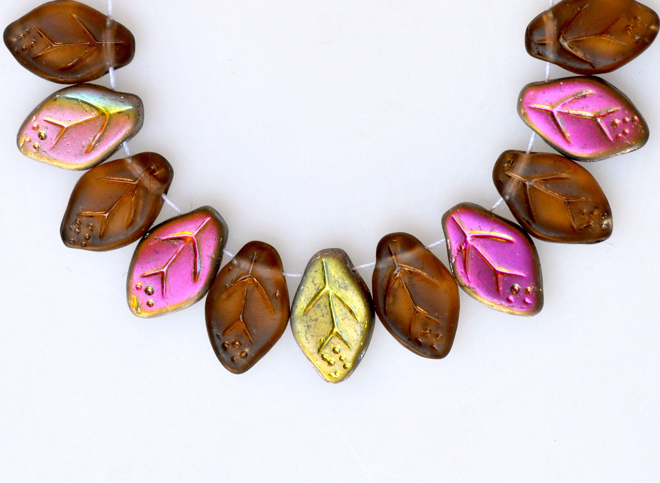 12mm X 7mm Small Leaf Bead - Czech Glass Leaf Beads - Top
