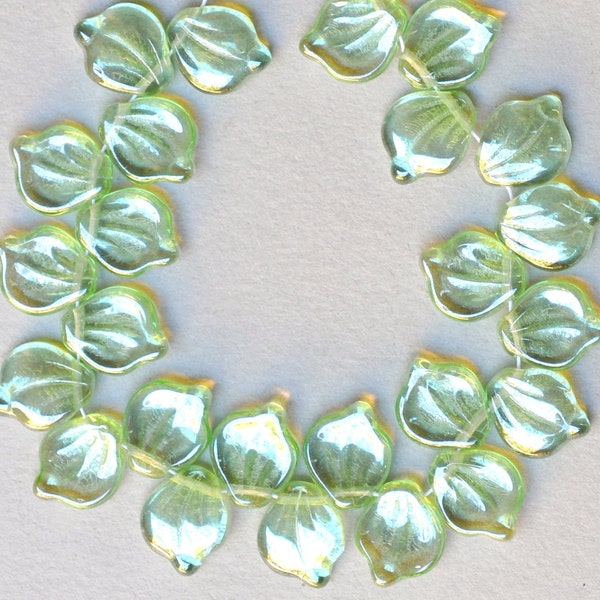 Czech Glass Leaf Beads - Curved Lotus Leaf Bead - 12mm x 15mm - Top Hole Leaf Beads - Various Fancy Colors - Qty 24