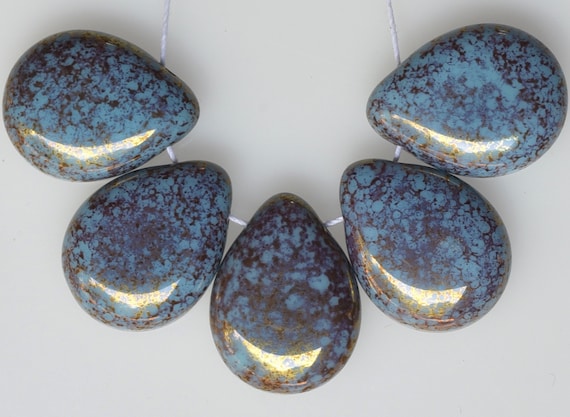 NEW BEAD! Pear Shaped Tabular Teardrop Bead - Czech Glass Teardrop Bead -  12mm x 16mm - Qty 10 Beads