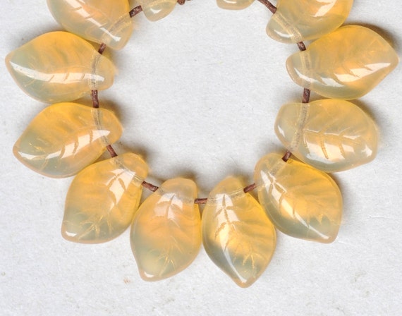 50 Czech Glass Leaf Beads, 14x9mm Top-Drilled, Earth Tone Fall Mix