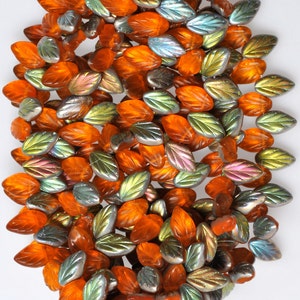 11mm x 7mm Small Leaf Bead - Czech Glass Leaf Beads - Top Hole Beads - Various Vitrail Matte Colors - Qty 24
