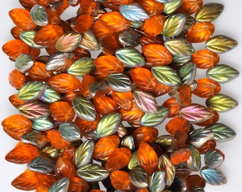 11mm x 7mm Small Leaf Bead - Czech Glass Leaf Beads - Top Hole Beads - Various Vitrail Matte Colors - Qty 24