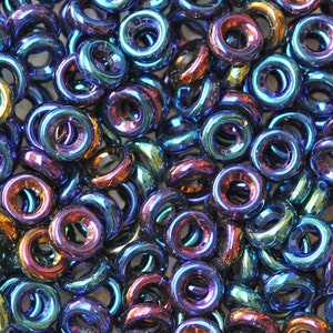 O Beads Czech Glass Donut Ring Beads 3.8 X 1mm, Magic Blue Select 5 or