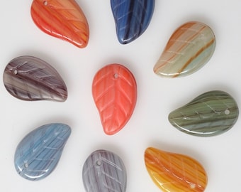 New Colors! Flat Leaf Bead with Top Hole - Czech Glass Leaf Beads - Curved Leaf Bead - 14mm x 9mm - Qty 25 or 100