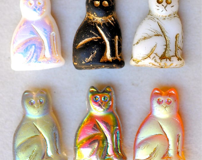 20mm Seated Cat Bead Czech Glass Cat Beads Mixed Lot Qty 6 Etsy