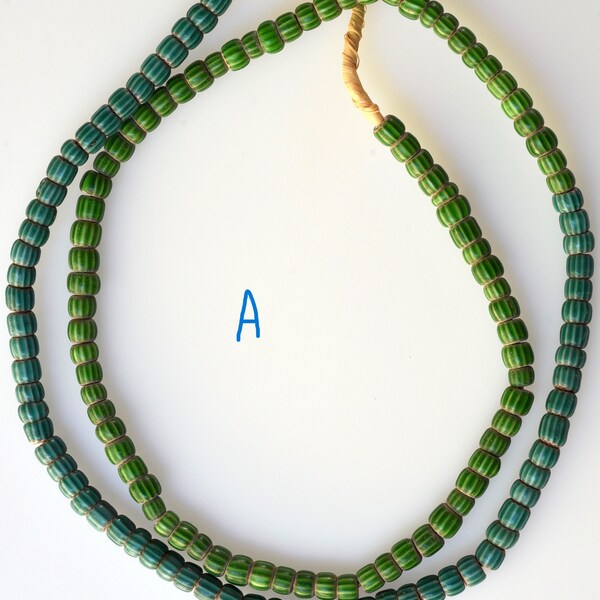 4-6mm Antique Venetian Green Chevron Beads - African Trade Beads - 22-24 Inch Strands