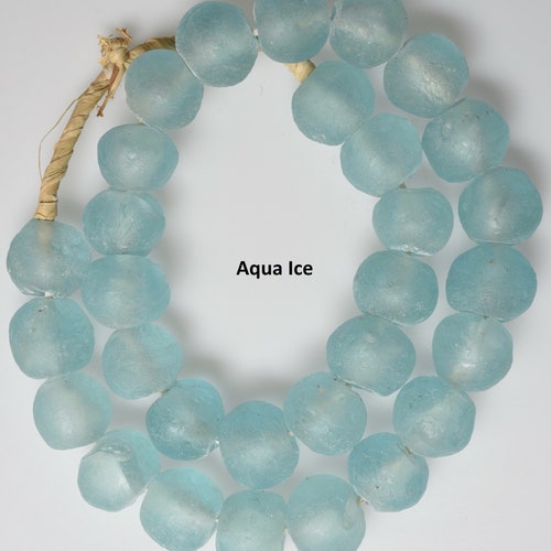 40 Recycled Glass Beads 18mm Blue Wave Marine African Etsy