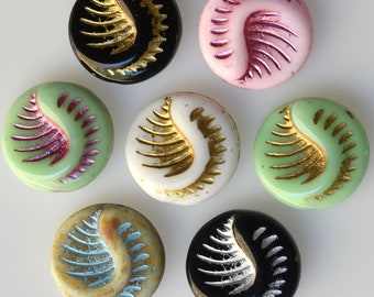 NEW BEAD! Large Round Shell Fossil Bead - Czech Glass Shell Beads -  19mm - Various Colors - Qty 5 Beads